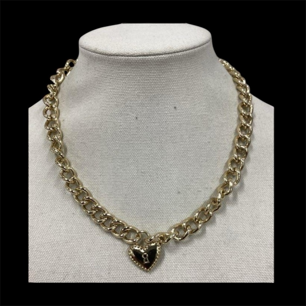 Gold Heart Lock Toggle Necklace